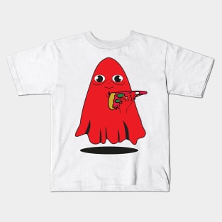 Foodie Red Ghost Eating Pizza Kids T-Shirt